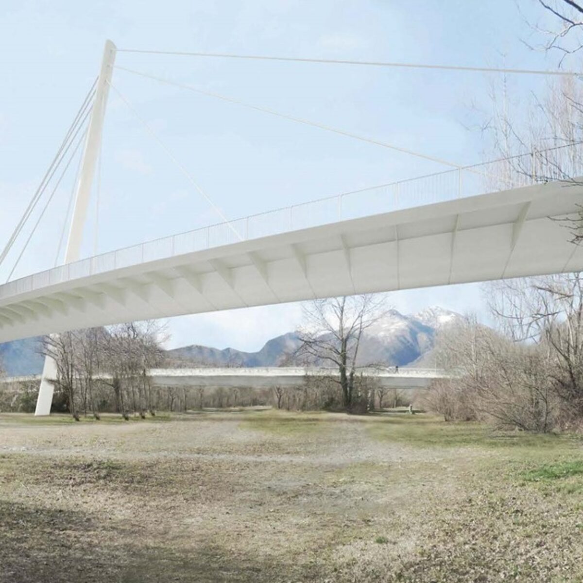 Passerella ciclo pedonale attraversamento fiume Maggia