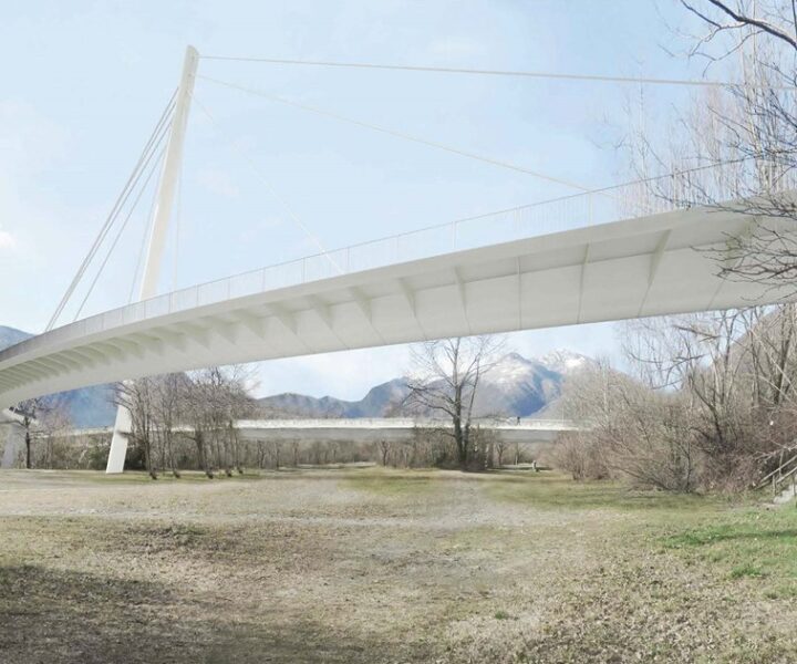 Passerella ciclo pedonale attraversamento fiume Maggia