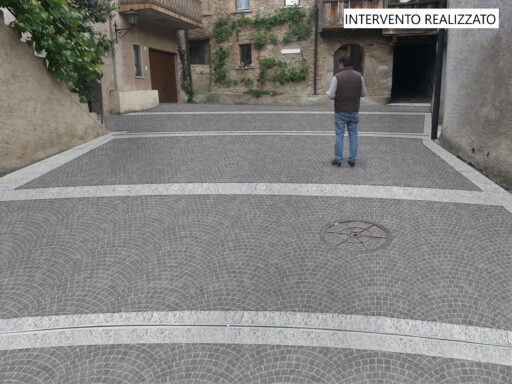 Realizzazione pavimentazione pregiata, illuminazione, rifacimento e potenziamento infrastrutture nucleo Tèra d’sura, Comano